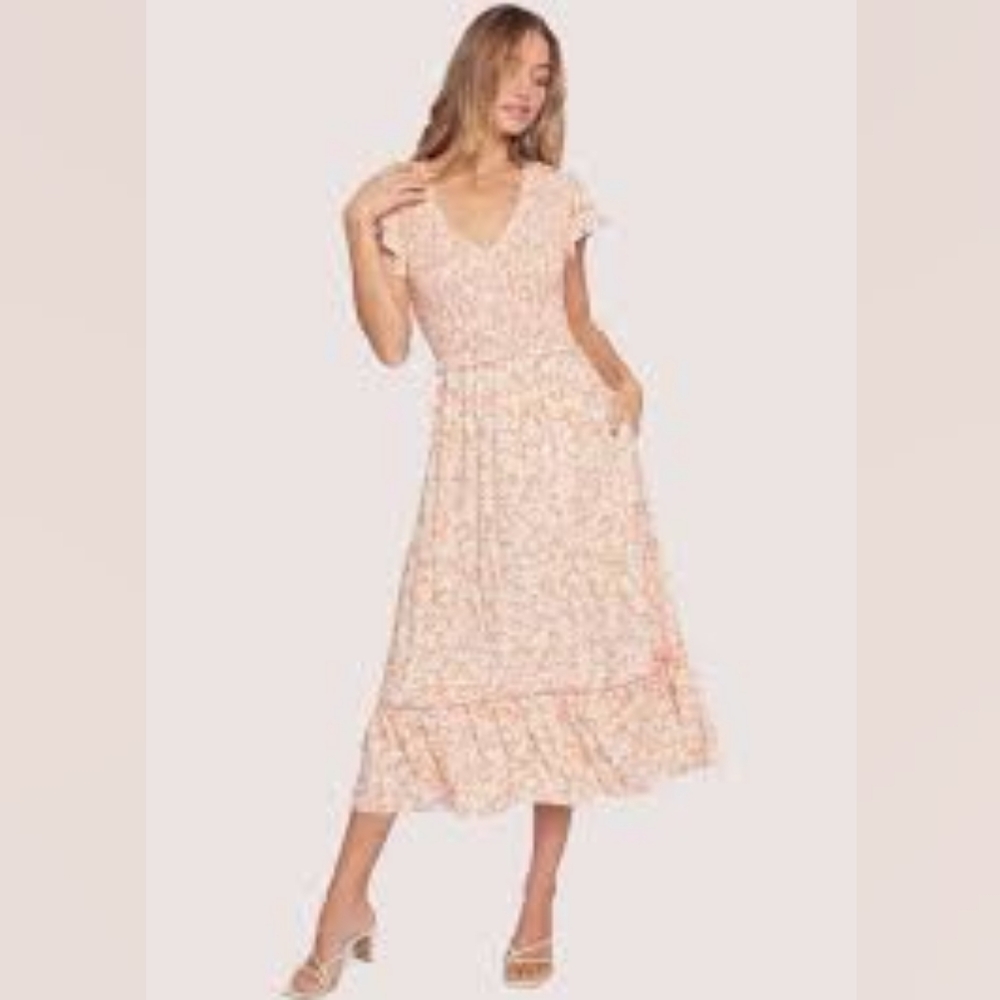 Lost + Wander Peach Coastal Daisy Midi Dress